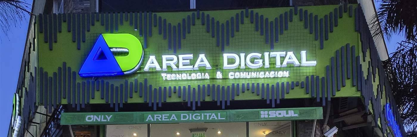 Cartel iluminado de Area Digital, Tecnología y Comunicación, en Av. Belgrano 295