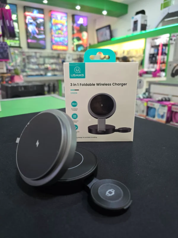 Cargador inalámbrico Usams 3 en 1 Foldable Wireless Charger