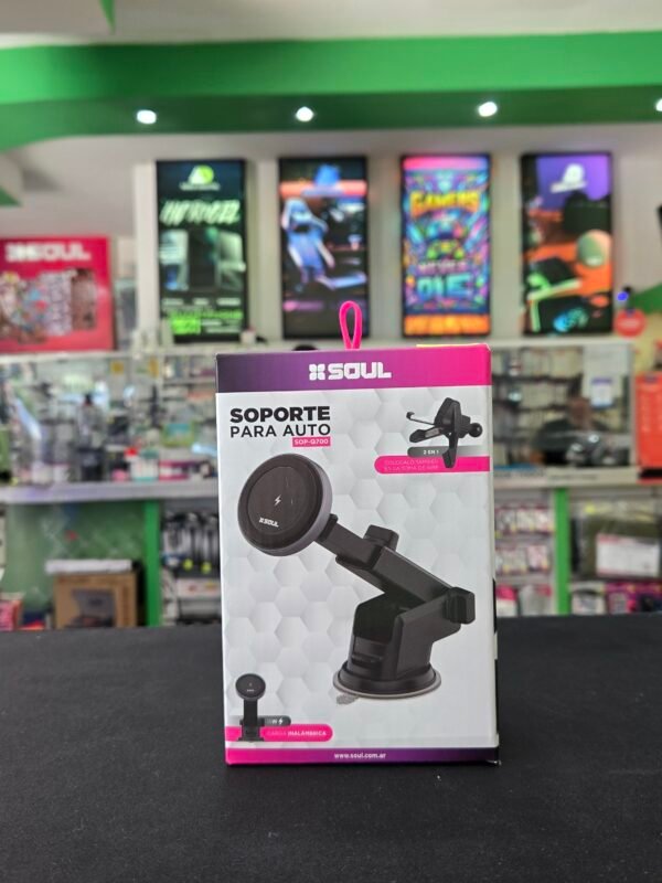 Soporte para auto soul sopapa/toma de aire magnético con carga inalámbrica 15w SOP Q-700