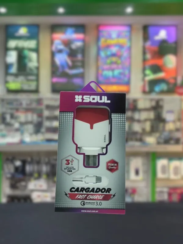 Cargador micro USB SOUL con cable USB a v8 y base con 3 USB 3.0