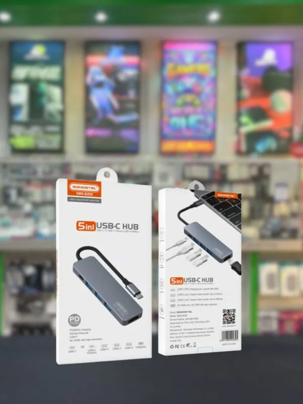 Hub USB-C Somostel 5 en 1 C a C PD60W + 3 USB + HDMI 4K