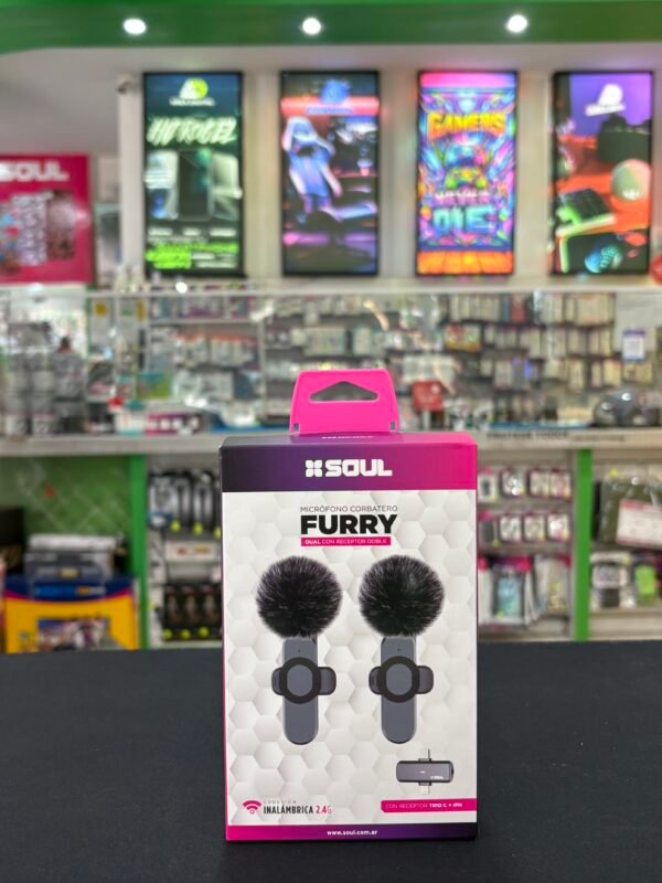 Micrófono Corbatero Soul Furry tipo c Dual Con Receptor c/ Lightning