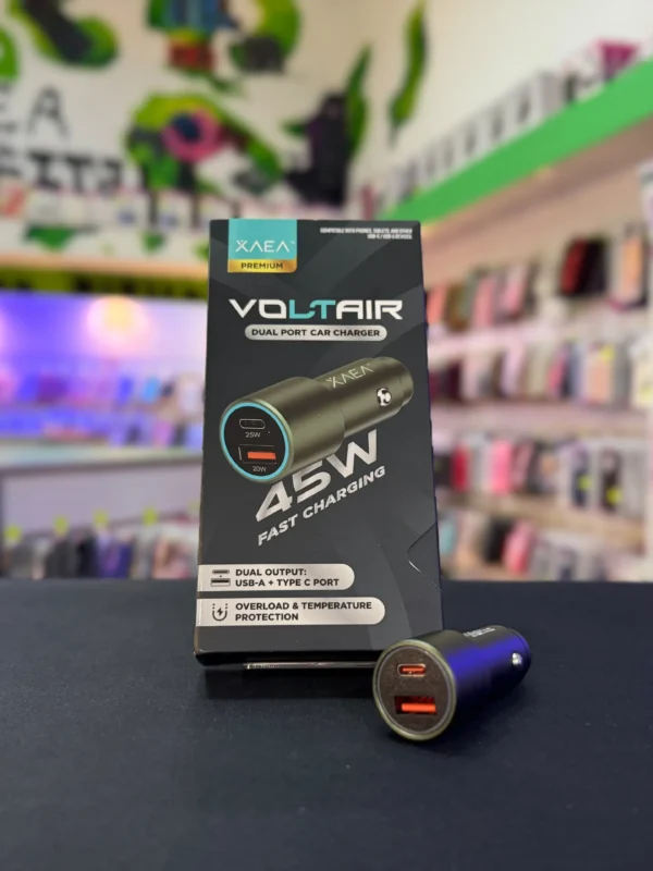 Cargador de Auto Ultra Rápido XAEA Voltair 45W (USB-A + Type-C)