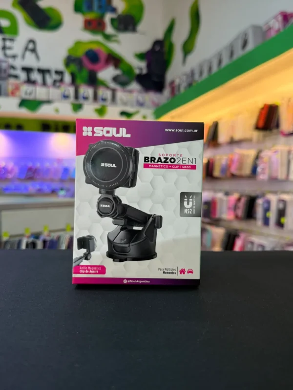 Soporte de Auto SOUL Q650 Brazo 2 en 1 Magnético N52 + Clip - Ventosa y Rejilla