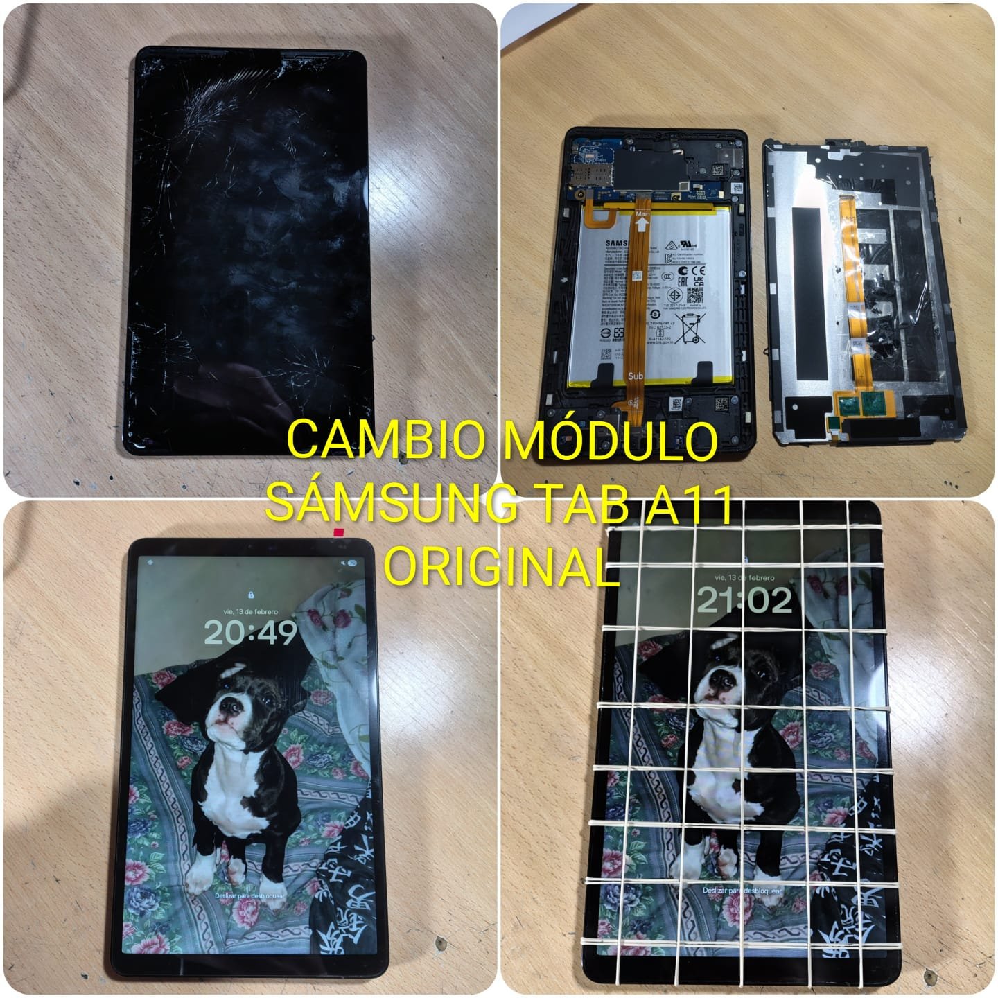 Cambio de módulo de una tablet Samsung: pantalla rota, equipo abierto y resultado final