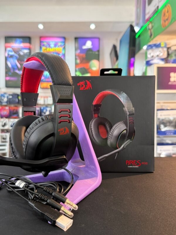 Auriculares redragon ares H120 RGB junto a su caja