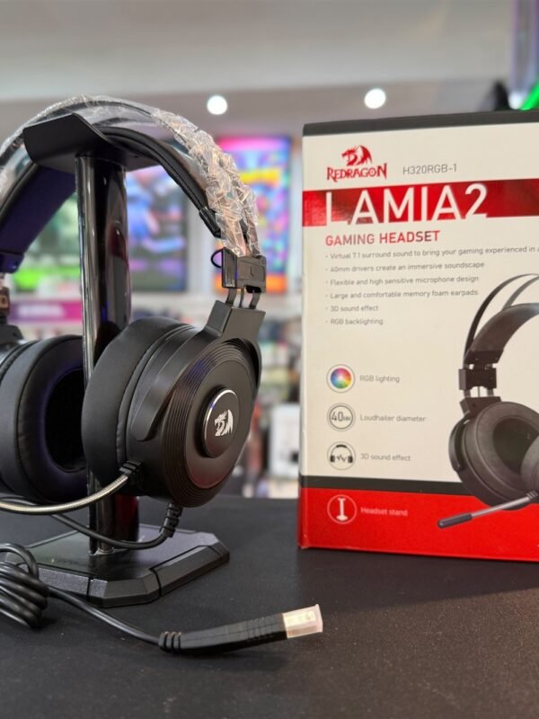 Auriculares redragon lamia 2 H320RGB-1 junto a su caja